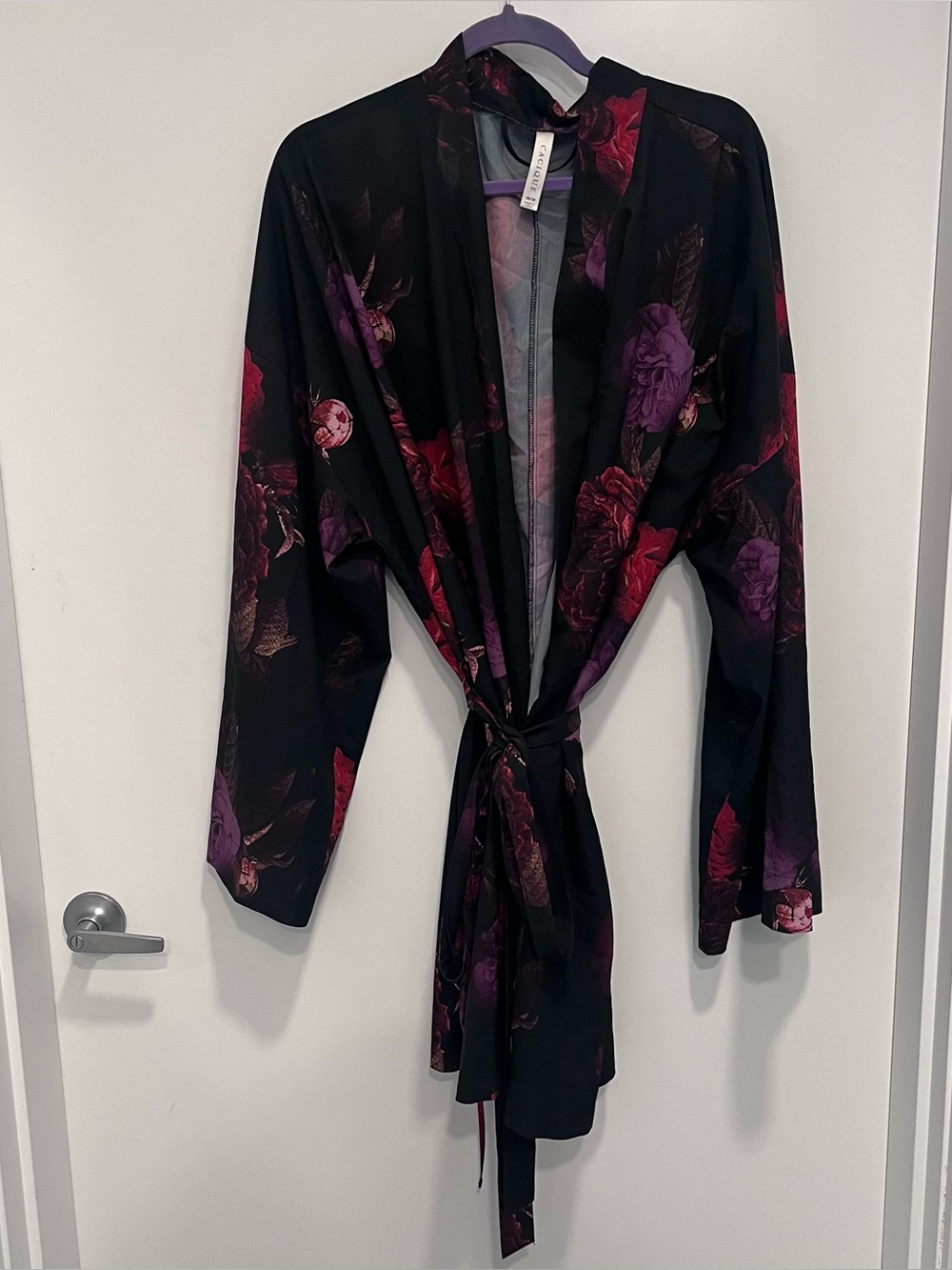 Lane Bryant Cacique Floral Georgette Belted Lightweight Kimono Short Robe 26/28